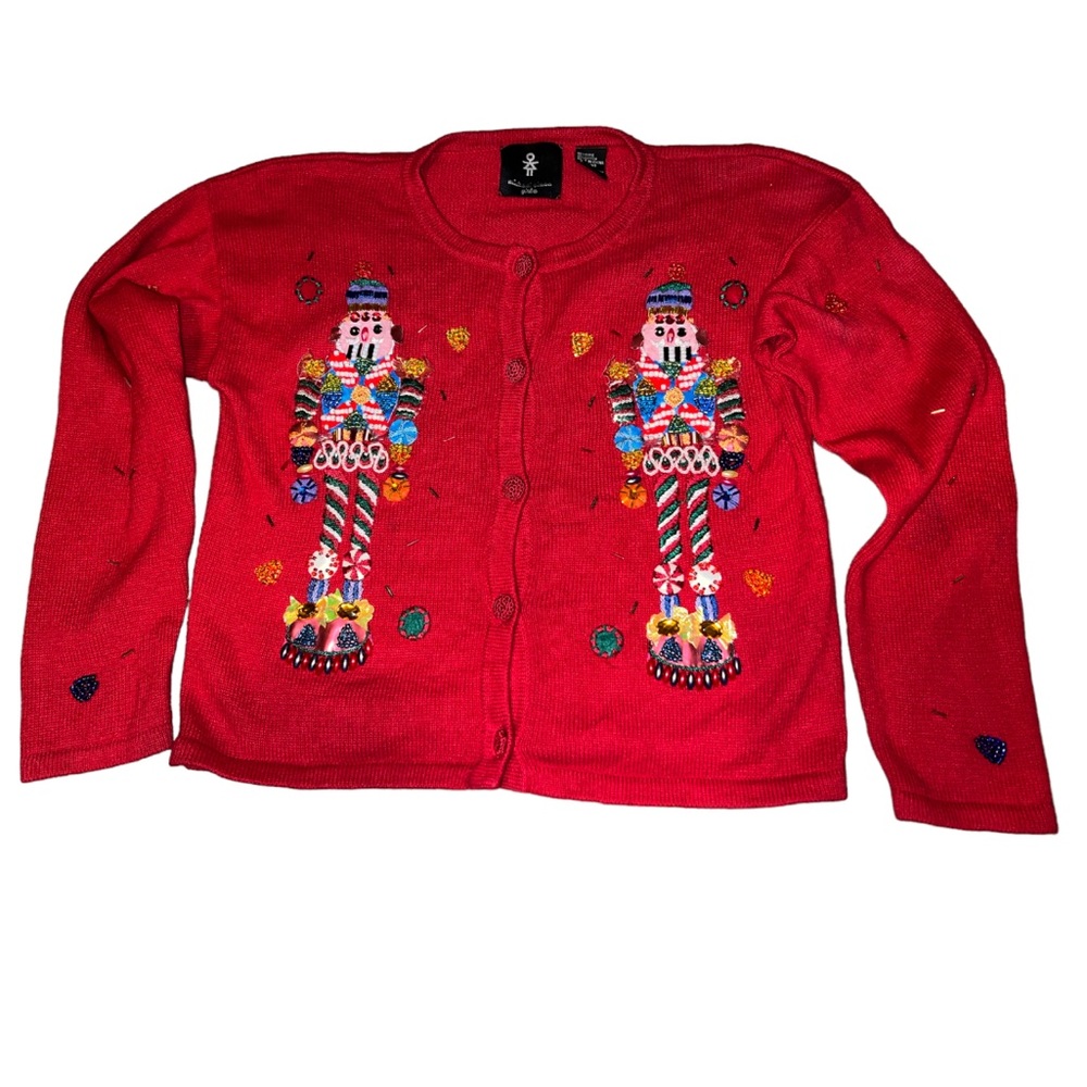 Michael Simon girls Nutcracker Beaded Christmas Cardigan Sweater